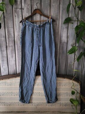 100% Tencel Chambray Jogger Pants Elastic Waist M